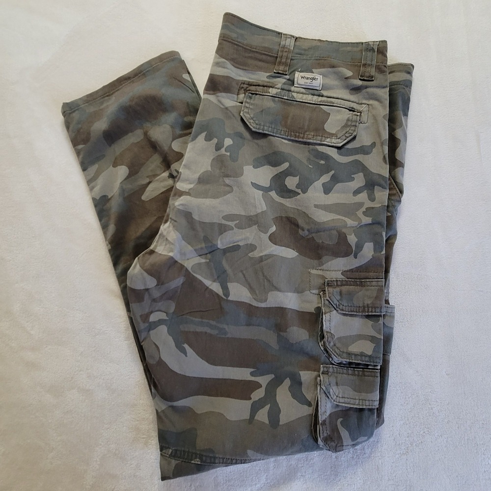 Wrangler Cargo Pants Mens 40x32 Camo Regular Taper Green Brown Utility Trousers